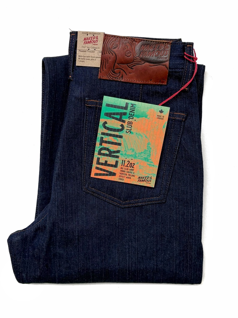 Naked & Famous Denim Pleated Trousers- Vertical Slub Denim